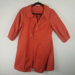 Atmosphere Orange Button Front 3/4 Sleeve Midi Coat Women's Size 8 mod squad
